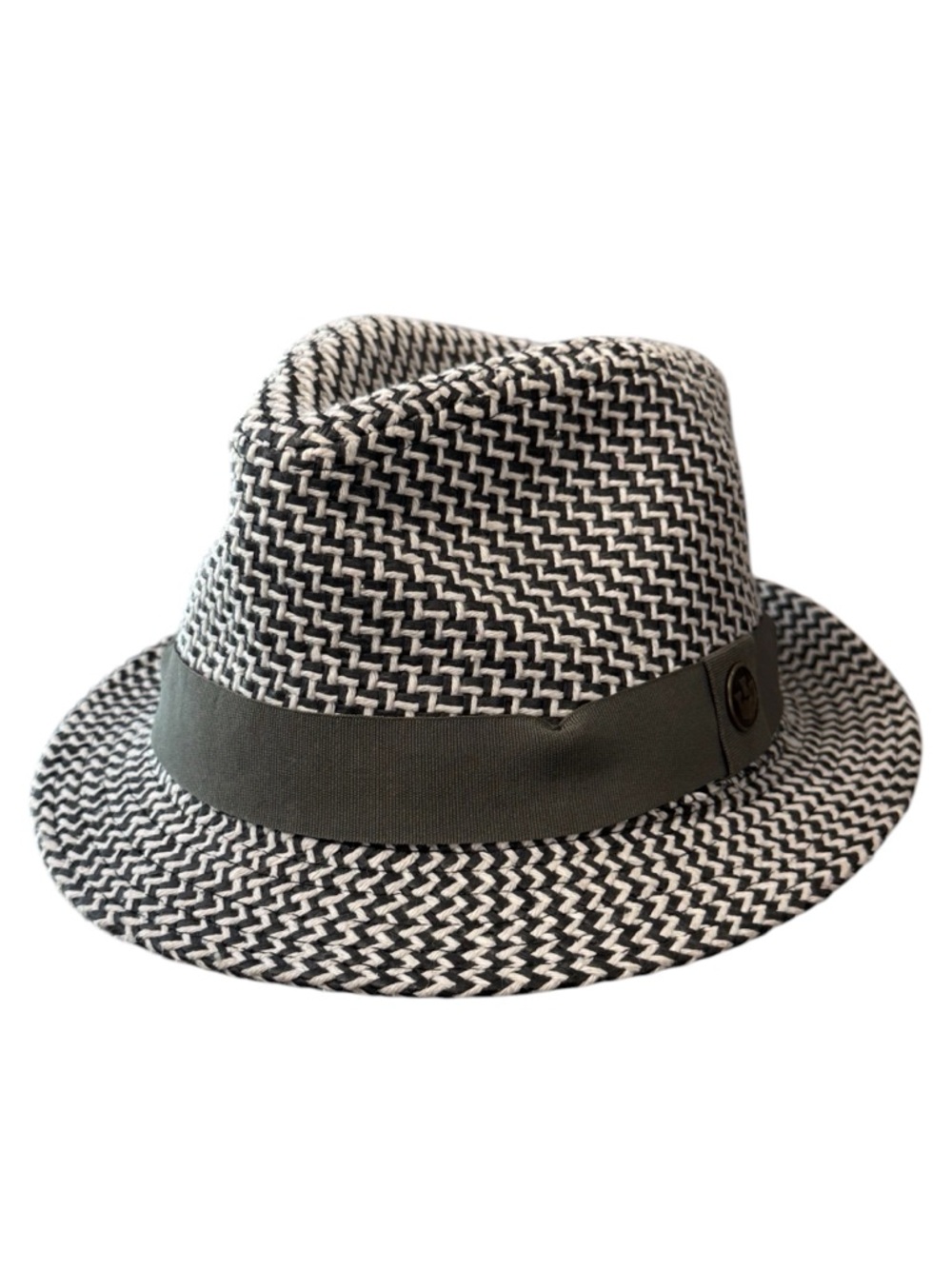 Goorin Bros Buck White Green Wool Blend Herringbone Knit Adult Fedora Hat MD